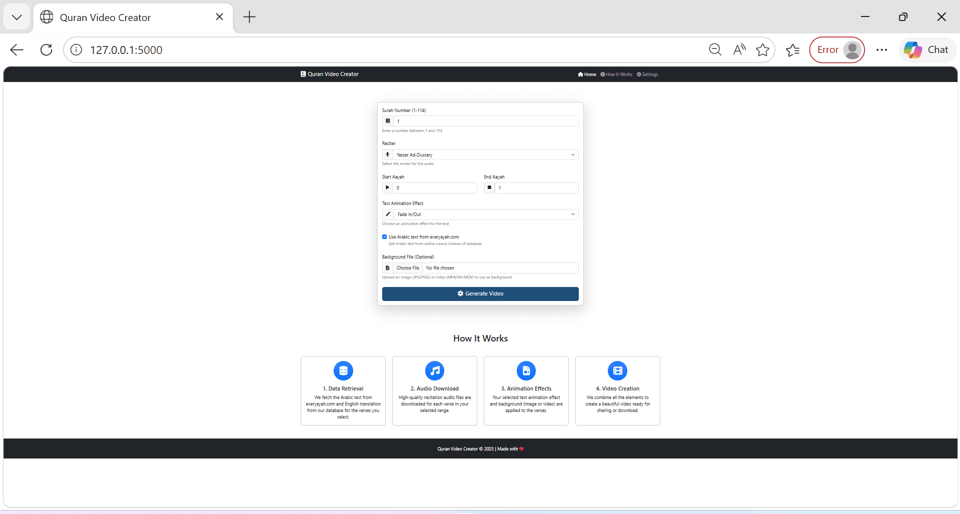 Quran Video Creator Web Application